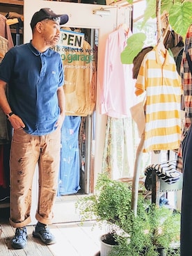 「ワークパンツ」｜「アイテム（カーゴパンツ、ブラウン系）」を使った、ataco garageさん（メンズ・173cm）の春コーディネート