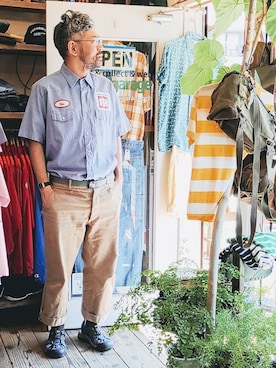 「RED KAP（レッドキャップ）のアイテム（トップス）」を使った、ataco garageさん（メンズ・173cm）の春コーディネート