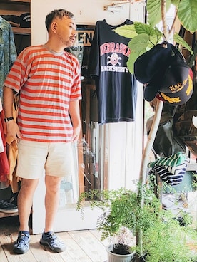 「ボーダーTシャツ」｜ataco garageさん（メンズ・173cm）の夏コーディネート