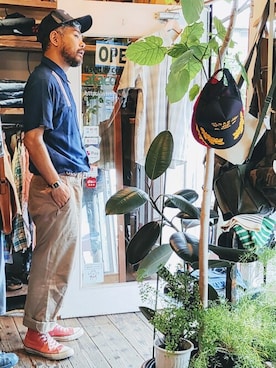 「RED KAP（レッドキャップ）のアイテム（トップス）」を使った、ataco garageさん（メンズ・173cm）の夏コーディネート
