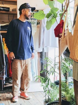 「FRUIT OF THE LOOM（フルーツオブザルーム）のアイテム（トップス）」を使った、ataco garageさん（メンズ・173cm）の秋コーディネート