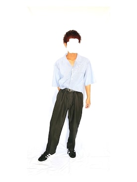 「スラックスワイドパンツ」｜もとキ/メンズファッションさん（メンズ・170cm）の夏コーディネート