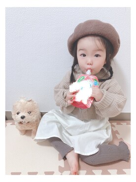 「おんなのこコーデ」｜「アイテム（ハンチング/ベレー帽）」を使った、hono0216さん（キッズ・80cm）の秋コーディネート