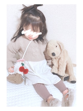 「petit main（プティマイン）のアイテム（バレエシューズ）」を使った、hono0216さん（キッズ・80cm）の冬コーディネート