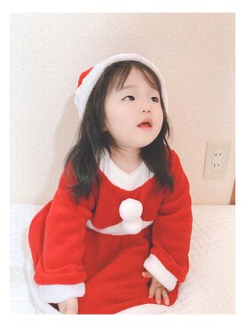 「クリスマスコーデ」｜「アイテム（ワンピース/ドレス）」を使った、hono0216さん（キッズ・80cm）の冬コーディネート