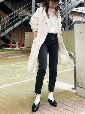 「ハイウエストデニム」｜「アイテム（その他アウター）」を使った、あやさん（レディース・163cm）の冬コーディネート