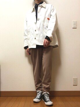 「アイテム（カバーオール、ホワイト系）」を使った、NITAさん（メンズ・170cm）の春コーディネート