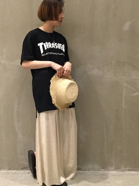 「THRASHER（スラッシャー）のアイテム」を使った、JOURNAL STANDARD relume 西宮ガーデンズ店スタッフさん（レディース・155cm）の夏コーディネート