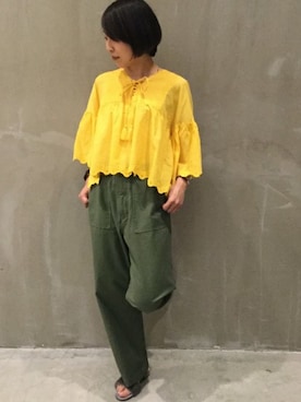 「JOURNAL STANDARD relume（ジャーナルスタンダード　レリューム）のアイテム（カーゴパンツ）」を使った、JOURNAL STANDARD relume 西宮ガーデンズ店スタッフさん（レディース・157cm）の夏コーディネート