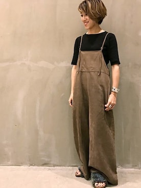 「relume」｜「アイテム（サロペット/オーバーオール）」を使った、JOURNAL STANDARD relume 西宮ガーデンズ店スタッフさん（レディース・155cm）の夏コーディネート