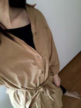 「おうちスタイル」｜「アイテム（シャツワンピース）」を使った、Noko さん（レディース・160cm）の春コーディネート