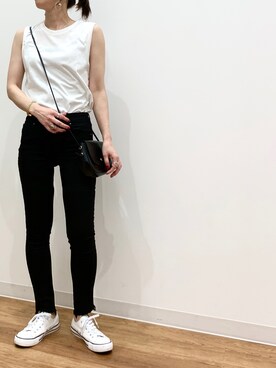 「UNIQLO（ユニクロ）のWOMEN ウルトラストレッチジーンズ（デニムパンツ）」を使った、mee★さん（レディース・162cm）の夏コーディネート