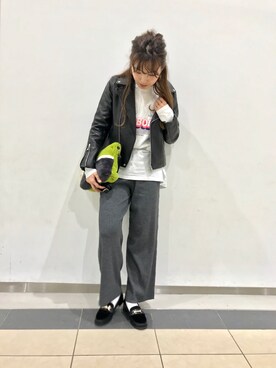 「niko and...（ニコアンド）のアイテム（ライダースジャケット）」を使った、misag0さん（レディース・162cm）の秋コーディネート