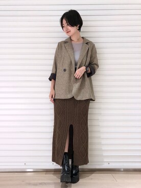 「mystic（ミスティック）のケーブルロングスカート（スカート）」を使った、shitomiさん（レディース・156cm）の秋コーディネート