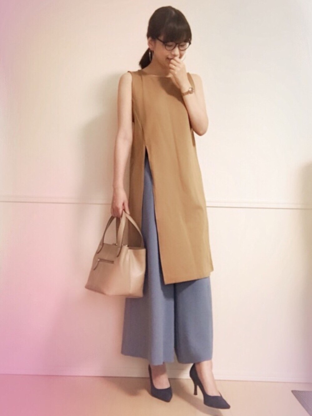 「Plage、SLOBE IENA、イエナ、ZOFF、キューブバック、ペレンネ、主婦、30代、40代、あみあみ」｜「Zoffのアイテム（メガネ、ブラウン系）」を使った、ryokoさん（レディース・165cm）の夏コーディネートの1枚目の写真