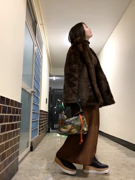 「EVRIS（エヴリス）のアイテム（その他アウター）」を使った、m---＊さん（レディース・156cm）の冬コーディネート