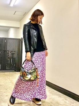 「LOEWE」｜「アイテム（ライダースジャケット）」を使った、m---＊さん（レディース・156cm）の秋コーディネート