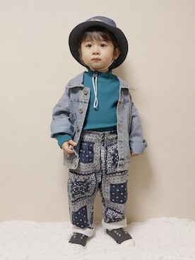 「子供服」｜「アイテム（デニムジャケット）」を使った、shoeitaさん（キッズ・90cm）の冬コーディネート
