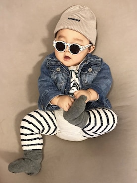 「赤ちゃん」｜「アイテム（デニムジャケット）」を使った、shoeitaさん（キッズ・90cm）の冬コーディネート