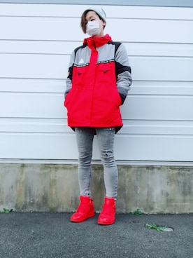 「アイテム（ミリタリージャケット、レッド系）」を使った、リょゥさん（メンズ・173cm）の春コーディネート