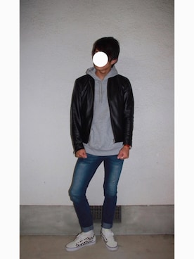 「URBAN RESEARCH Sonny Label（アーバンリサーチサニーレーベル）のアイテム（ライダースジャケット）」を使った、ユウトさん（メンズ・178cm）の冬コーディネート