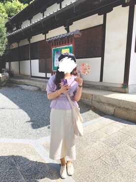 「ehka sopo（エヘカソポ）のアイテム（その他トップス、パープル系）」を使った、shoKさん（レディース・163cm）の秋コーディネート