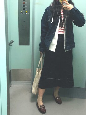 「UNIQLO（ユニクロ）のアイテム（スカート、ブルー系）」を使った、shoKさん（レディース・163cm）の春コーディネート