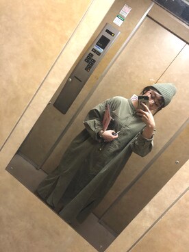 「Samansa Mos2（サマンサ モスモス）のコーデュロイバンドカラーワンピース（ワンピース、グリーン系）」を使った、shoKさん（レディース・163cm）の秋コーディネート