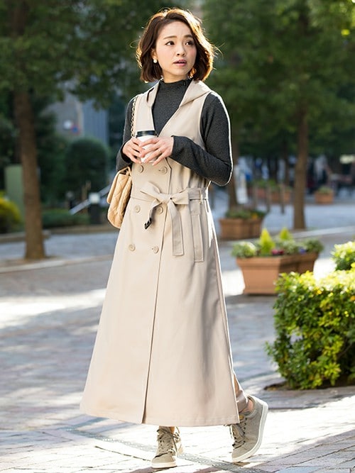 セール】トレンチ風 フード付きジレワンピース（マタニティ