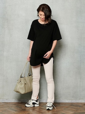 「SweetMommy（スウィートマミー）のラウンドスリット授乳BIGTシャツ（マタニティウェア/グッズ）」を使った、sweet mommyさん（レディース・170cm）の夏コーディネート