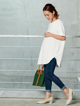 「SweetMommy（スウィートマミー）のラウンドスリット授乳BIGTシャツ（マタニティウェア/グッズ）」を使った、sweet mommyさん（レディース・159cm）の夏コーディネート