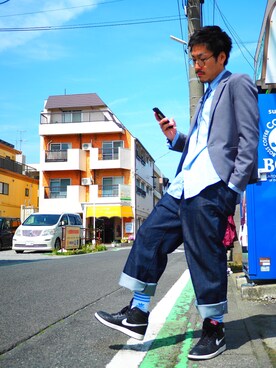 Yuta Uematsu使用「POLO RALPH LAUREN（ストライプド コットン ワークシャツ）」的時尚穿搭