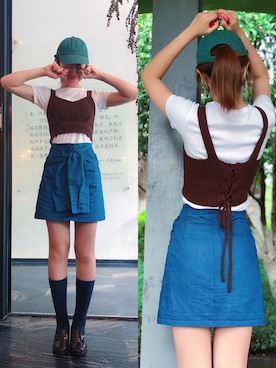 「OZOC（オゾック）のアイテム（タンクトップ）」を使った、一个中国女孩儿さん（レディース・170cm）の夏コーディネート