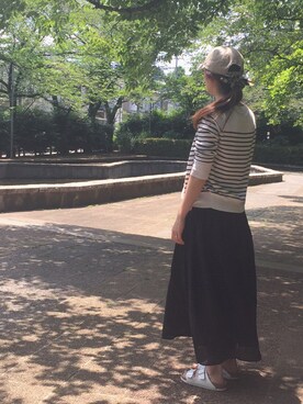 「KBF（ケイビーエフ）のギャザータンクマキシワンピース（ワンピース、ブラック系）」を使った、chiro...さん（レディース・158cm）の夏コーディネート