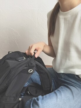 「marimekko（マリメッコ）の＜marimekko＞BUDDY DAYPACK/リュック（バックパック/リュック、ブラック系）」を使った、chiro...さん（レディース・158cm）の夏コーディネート