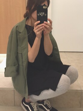 「GU（ジーユー）のアイテム（ワンピース、ブラック系）」を使った、chiro...さん（レディース・158cm）の夏コーディネート