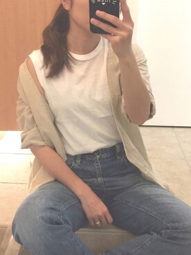 「ADAM ET ROPE'（アダムエロペ）のアイテム（トップス、ホワイト系）」を使った、chiro...さん（レディース・158cm）の夏コーディネート