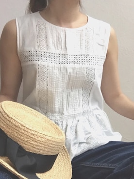 「ZARA（ザラ）のアイテム（シャツ/ブラウス、ホワイト系）」を使った、chiro...さん（レディース・158cm）の夏コーディネート