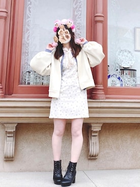 「ユニバ」｜「アイテム（ブルゾン）」を使った、あみさん（レディース・155cm）の春コーディネート
