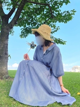 「ペーパーハット」｜「アイテム（シャツワンピース）」を使った、maroru✲*ﾟさん（レディース・148cm）の夏コーディネート