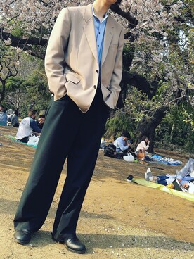 「花見」｜「アイテム（スラックス）」を使った、jinさん（メンズ・182cm）の春コーディネート