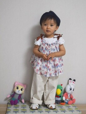「petit main（プティマイン）のアイテム（キャミソール）」を使った、sara☆hanaさん（キッズ・80cm）の春コーディネート