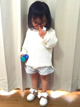 「petit main（プティマイン）のアイテム（その他シューズ）」を使った、sara☆hanaさん（キッズ・80cm）の春コーディネート