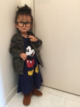 「petit main」｜「アイテム（ミリタリージャケット）」を使った、sara☆hanaさん（キッズ・80cm）の冬コーディネート