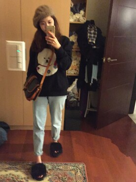 「NET（ネット）のアイテム（ハンチング/ベレー帽）」を使った、陳瑄さん（レディース・155cm）の冬コーディネート