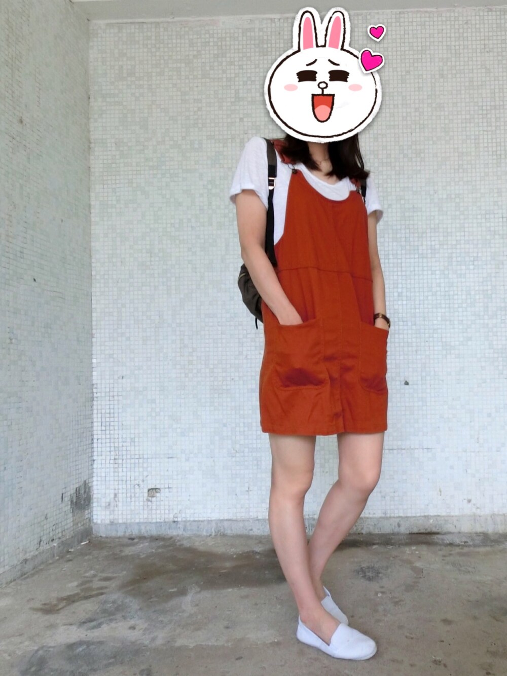 「MONKIのアイテム（つなぎ/オールインワン、オレンジ系）」を使った、Tyさん（レディース・175cm）の春コーディネートの1枚目の写真