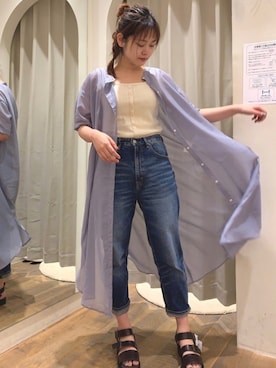 「ehka sopo（エヘカソポ）のアイテム（シャツワンピース）」を使った、kano___さん（レディース・158cm）の夏コーディネート
