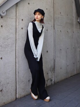 「アイテム（つなぎ/オールインワン）」を使った、LISA さん（レディース・160cm）の冬コーディネート