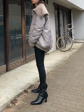 「EMODA（エモダ）のフェイクファードッキングワイドカラーブルゾン（ブルゾン）」を使った、LISA さん（レディース・160cm）の秋コーディネート