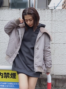 「EMODA（エモダ）のフェイクファードッキングワイドカラーブルゾン（ブルゾン）」を使った、LISA さん（レディース・160cm）の秋コーディネート